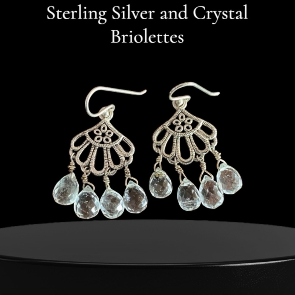 Sterling Silver fan earrings w/ crystal briolettes